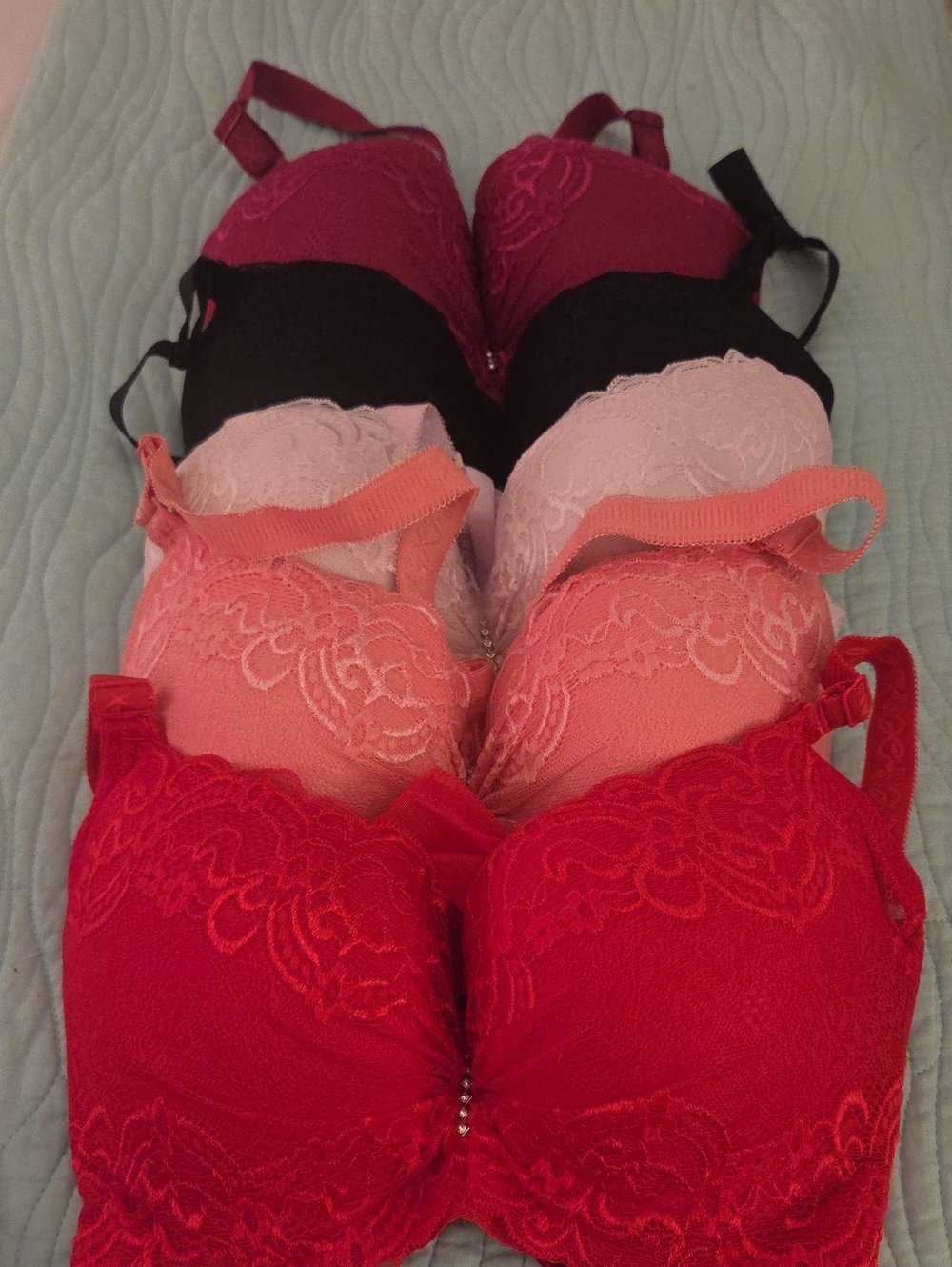 YNS Generic Lace Push-Up Bra Set in Red, Coral, Light Pink, Black, Wine SIZE:46C